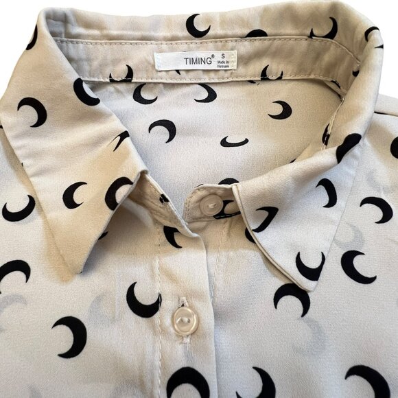 Cresent Moon Crop Top Blouse Long Sleeve Button Up Down by Timing - Small - Picture 6 of 14